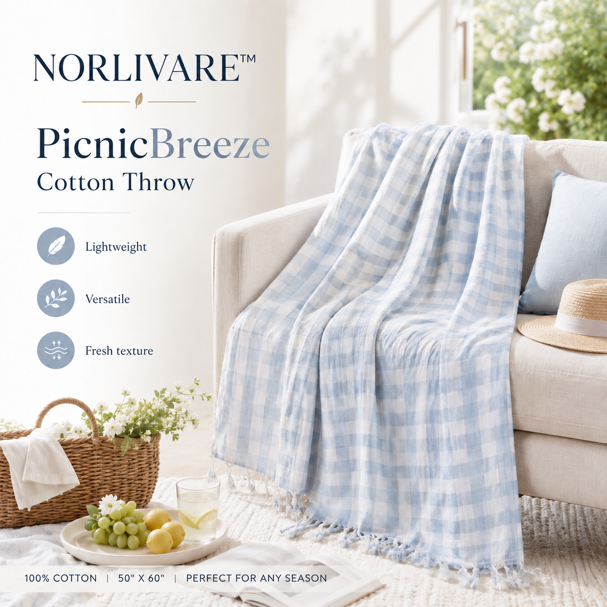 HAVENLUNE™ PicnicBreeze Cotton Throw